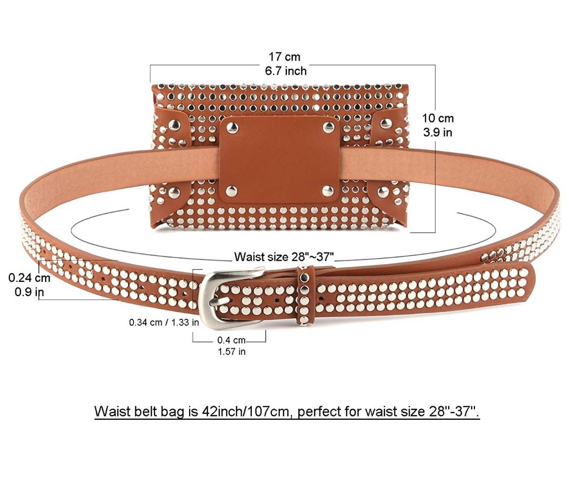 Tan Faux Leather Studded Belt Bag