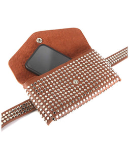 Tan Faux Leather Studded Belt Bag