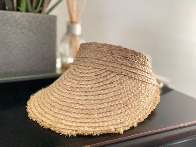 Raffia Straw Visor Hat - Adjustable Rope String