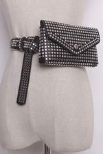 Black faux leather studded belt bag