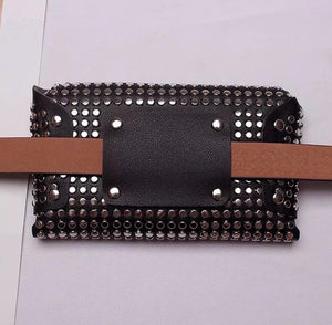 Black faux leather studded belt bag