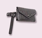 Black faux leather studded belt bag