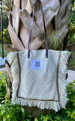 Lightweight Rectangle Beach Tote _ Brown Soft Raffia with Fringe and Handle