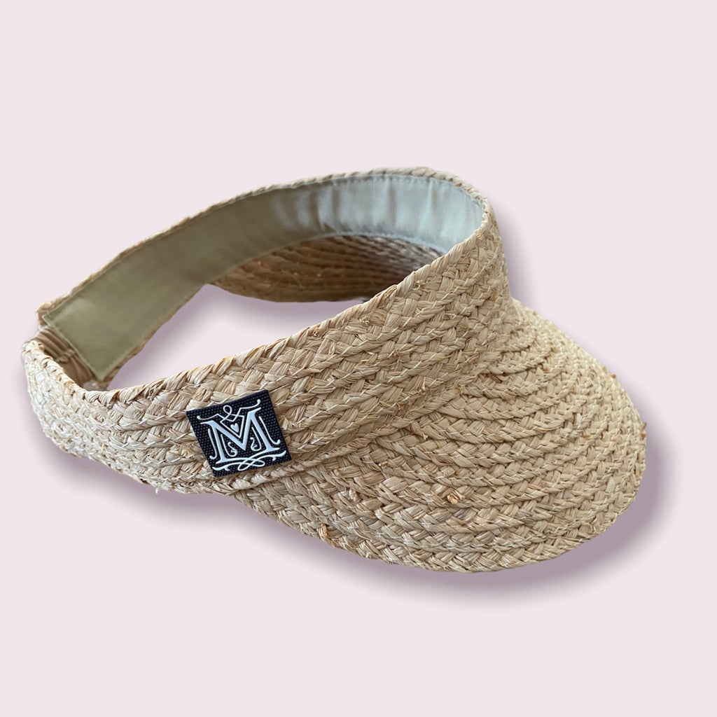 Raffia Straw Visor Hat - Elastic Back