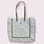 Lightweight Rectangle Beach Tote _ Brown Soft Raffia with Fringe and Handle